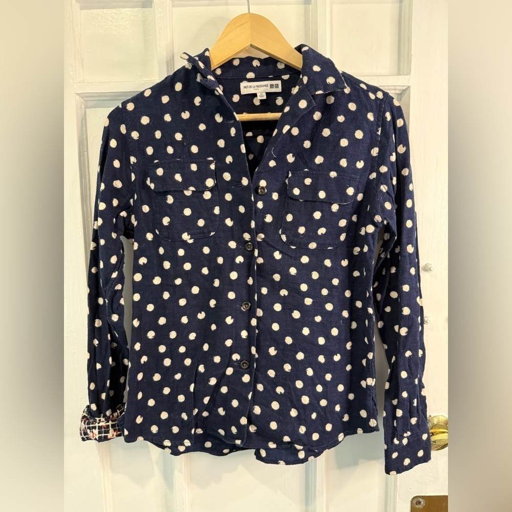 Stylish Navy Polka Dot Button-Down Shirt